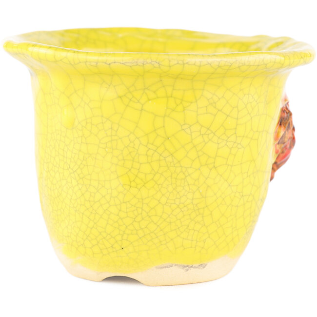 Vaso bonsai rotondo giallo di Masashi Furumoto - 115 x 115 x 85 mm