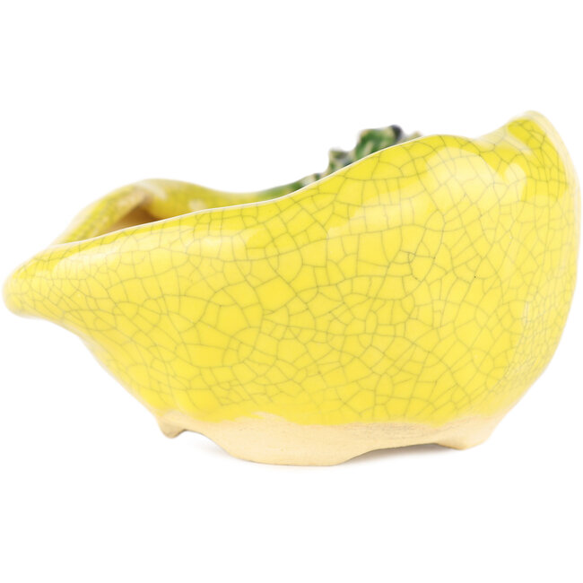 Round yellow bonsai pot by Masashi Furumoto - 115 x 115 x 45 mm