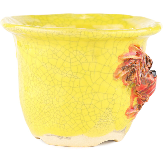 Round yellow bonsai pot by Masashi Furumoto - 115 x 115 x 85 mm