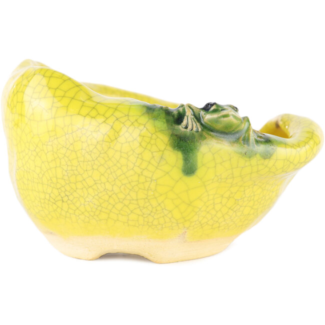 Round yellow bonsai pot by Masashi Furumoto - 115 x 115 x 45 mm