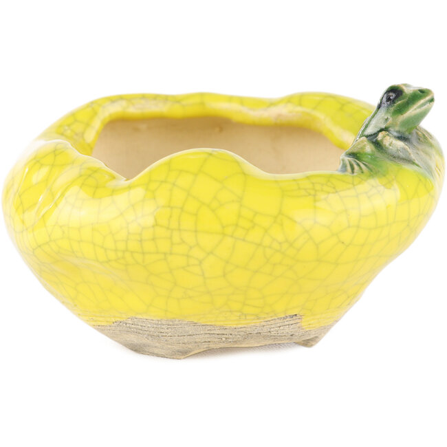 Vaso bonsai rotondo giallo di Masashi Furumoto - 90 x 90 x 50 mm