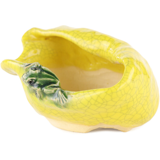 Round yellow bonsai pot by Masashi Furumoto - 113 x 85 x 50 mm