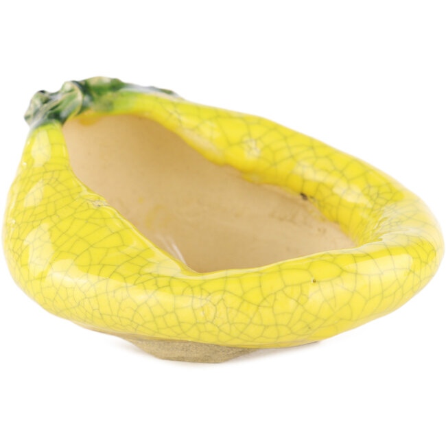 Round yellow bonsai pot by Masashi Furumoto - 95 x 90 x 60 mm