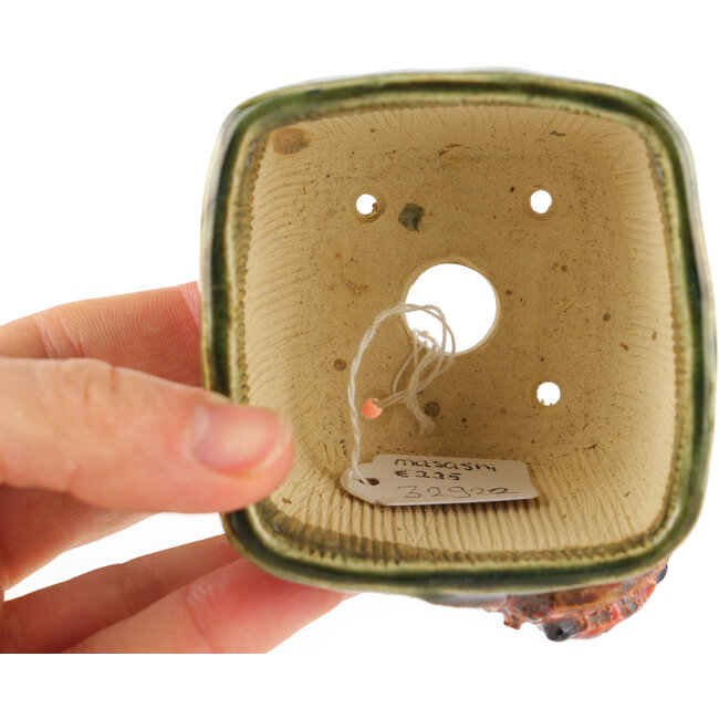 Vaso bonsai quadrato verde di Masashi Furumoto - 73 x 70 x 57 mm