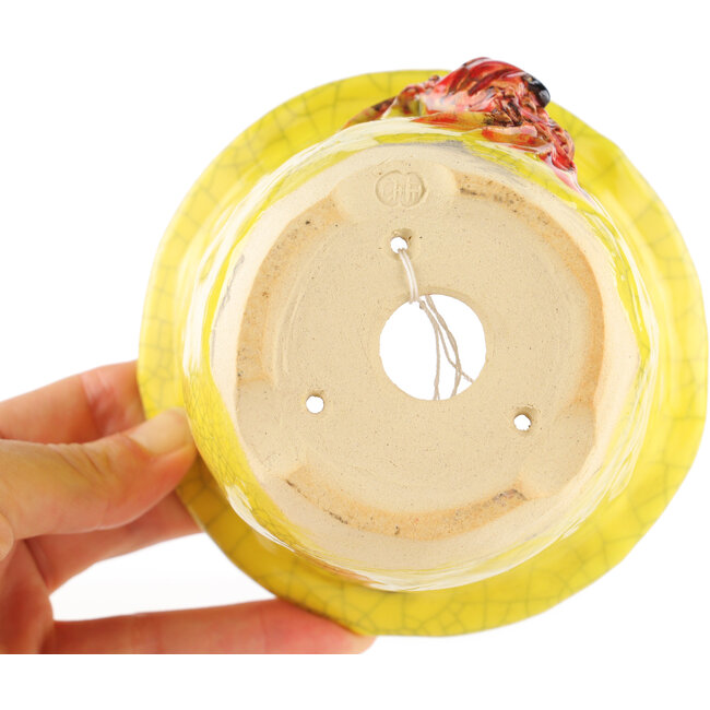 Round yellow bonsai pot by Masashi Furumoto - 115 x 115 x 85 mm