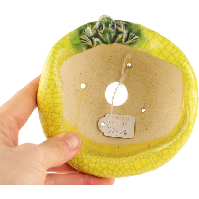 Round yellow bonsai pot by Masashi Furumoto - 115 x 115 x 45 mm