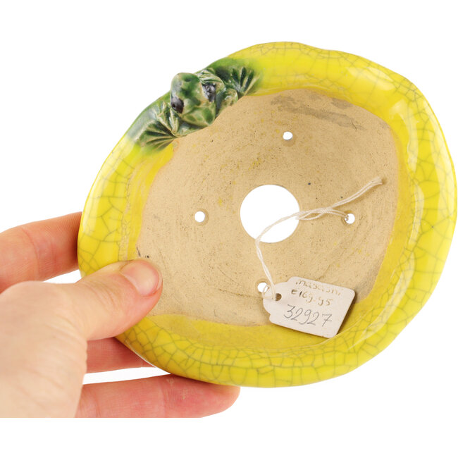 Round yellow bonsai pot by Masashi Furumoto - 117 x 100 x 45 mm