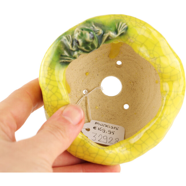 Round yellow bonsai pot by Masashi Furumoto - 90 x 90 x 50 mm