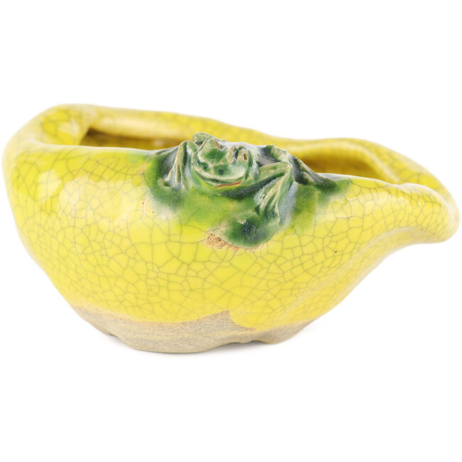 Round yellow bonsai pot by Masashi Furumoto - 100 x 95 x 45 mm