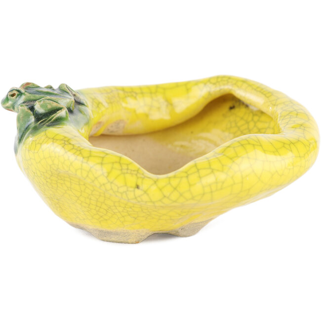 Vaso bonsai rotondo giallo di Masashi Furumoto - 100 x 95 x 45 mm