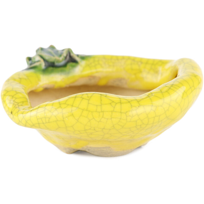 Vaso bonsai rotondo giallo di Masashi Furumoto - 100 x 95 x 45 mm