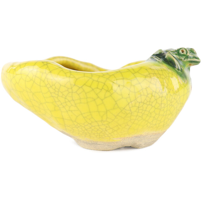 Round yellow bonsai pot by Masashi Furumoto - 100 x 95 x 45 mm