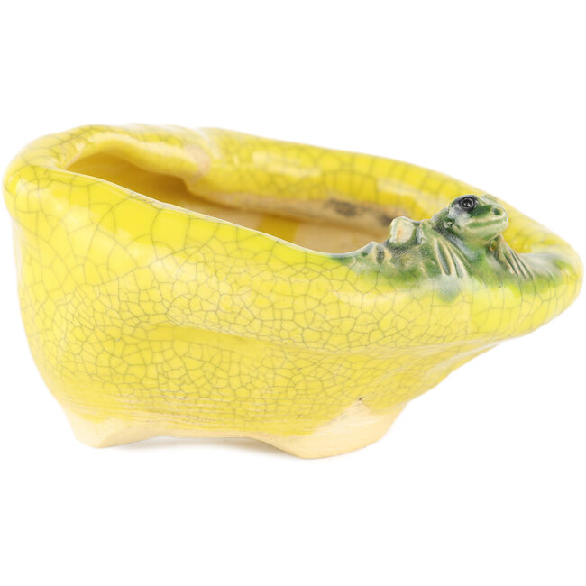 Vaso bonsai rotondo giallo di Masashi Furumoto - 105 x 85 x 55 mm