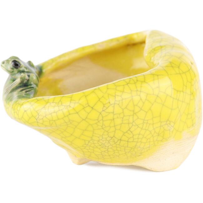 Round yellow bonsai pot by Masashi Furumoto - 105 x 85 x 55 mm