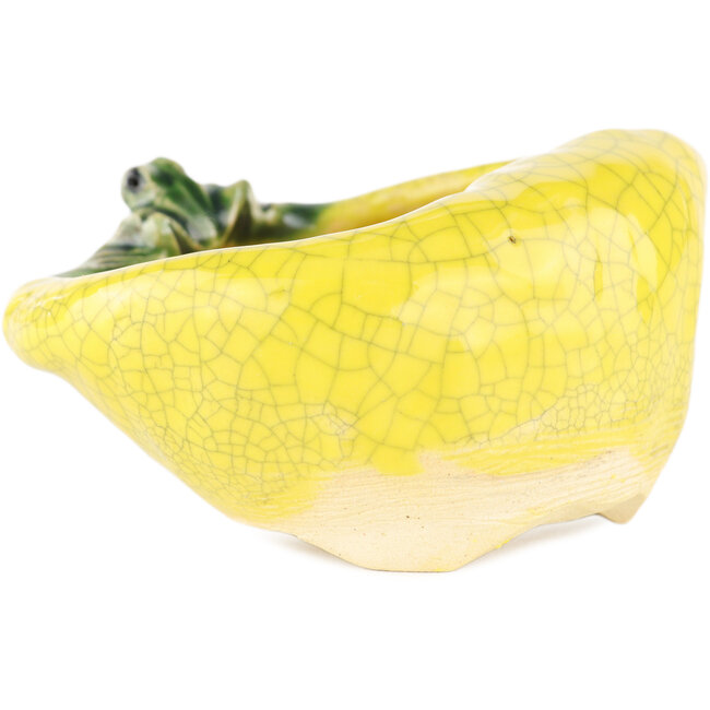 Round yellow bonsai pot by Masashi Furumoto - 105 x 85 x 55 mm