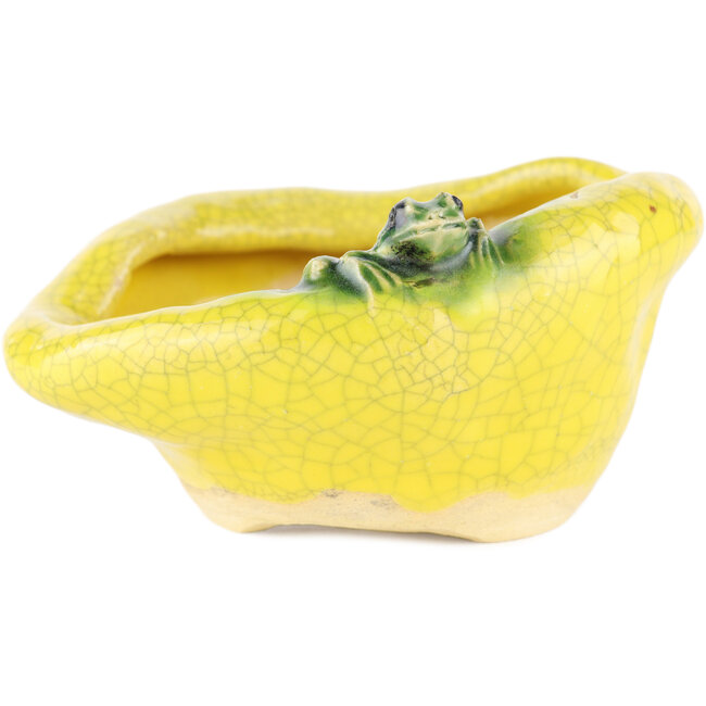 Vaso bonsai rotondo giallo di Masashi Furumoto - 115 x 95 x 55 mm