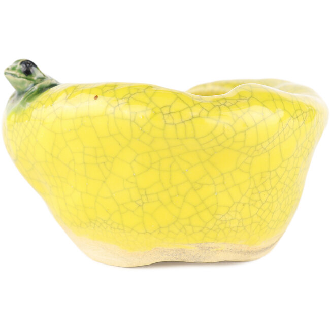 Round yellow bonsai pot by Masashi Furumoto - 115 x 95 x 55 mm