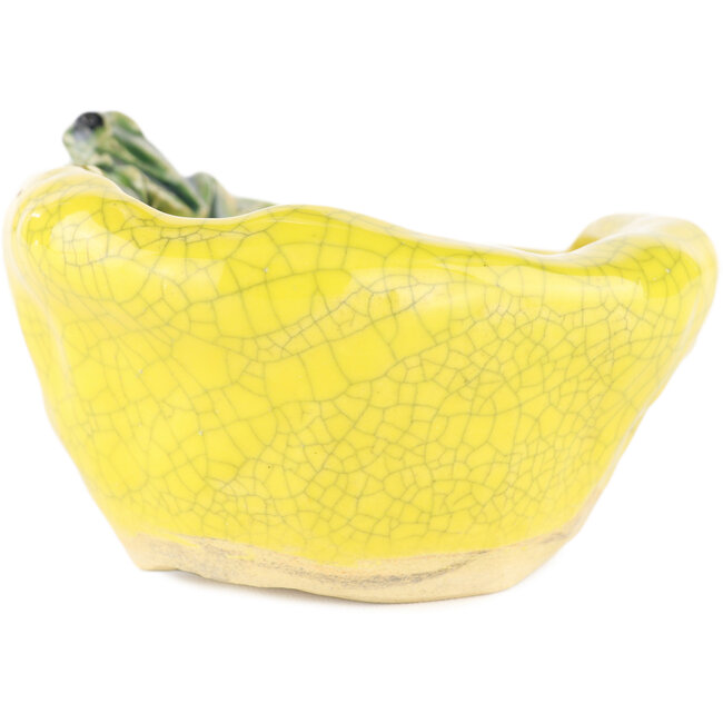 Round yellow bonsai pot by Masashi Furumoto - 115 x 95 x 55 mm