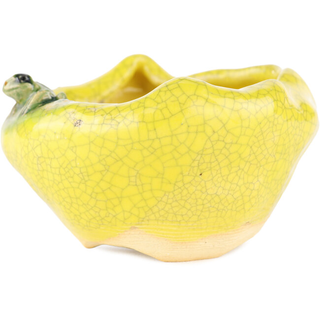 Round yellow bonsai pot by Masashi Furumoto - 100 x 100 x 50 mm