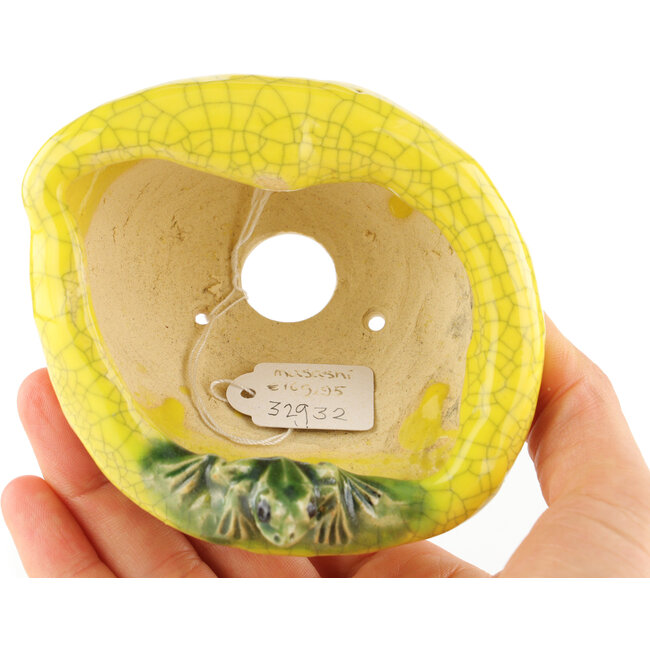 Ronde gele bonsaipot van Masashi Furumoto - 105 x 85 x 55 mm