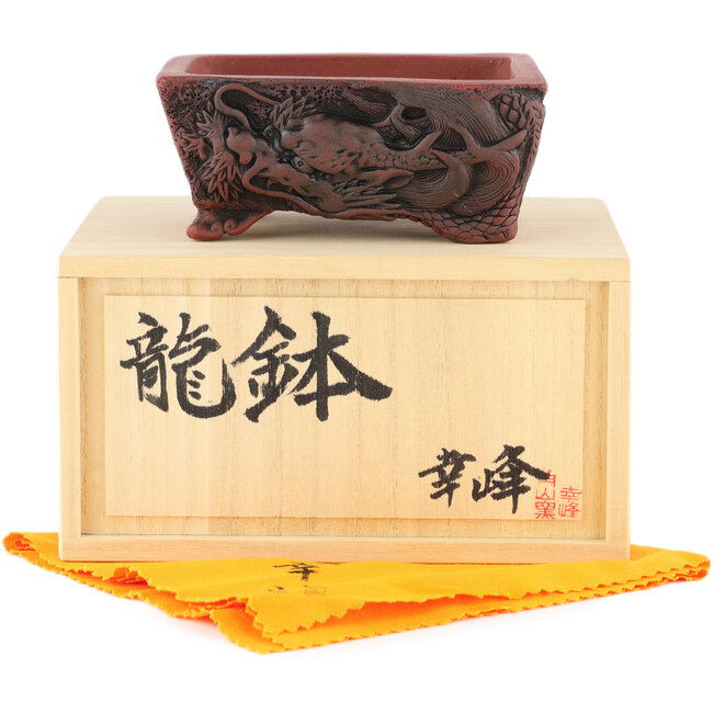 Vaso bonsai rettangolare non smaltato di Kakuzan - 112 x 88 x 47 mm