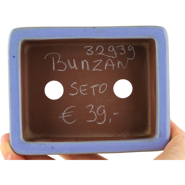Rectangular blue bonsai pot by Bunzan (Seto) - 122 x 97 x 37 mm