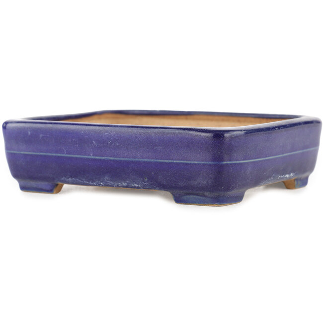 Rectangular blue bonsai pot by Yamafusa - 135 x 110 x 35 mm