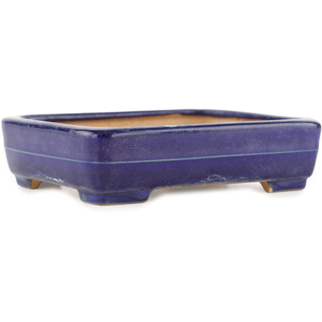Pot à bonsaï rectangulaire bleu de Yamafusa - 135 x 110 x 35 mm