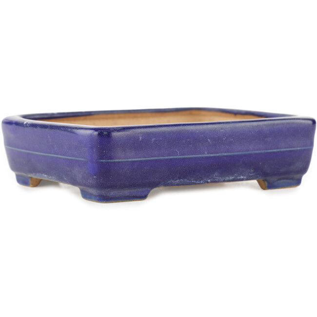 Pot à bonsaï rectangulaire bleu de Yamafusa - 135 x 110 x 35 mm