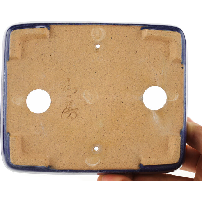 Rechthoekige blauwe bonsai pot van Yamafusa - 135 x 110 x 35 mm