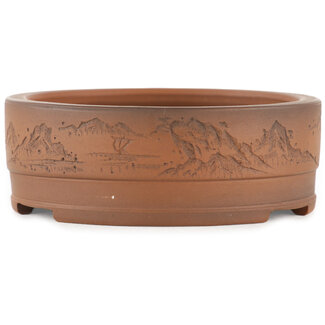 Bigei - Hirata Atsumi 90 mm round unglazed bonsai pot by Bigei, Tokoname, Japan