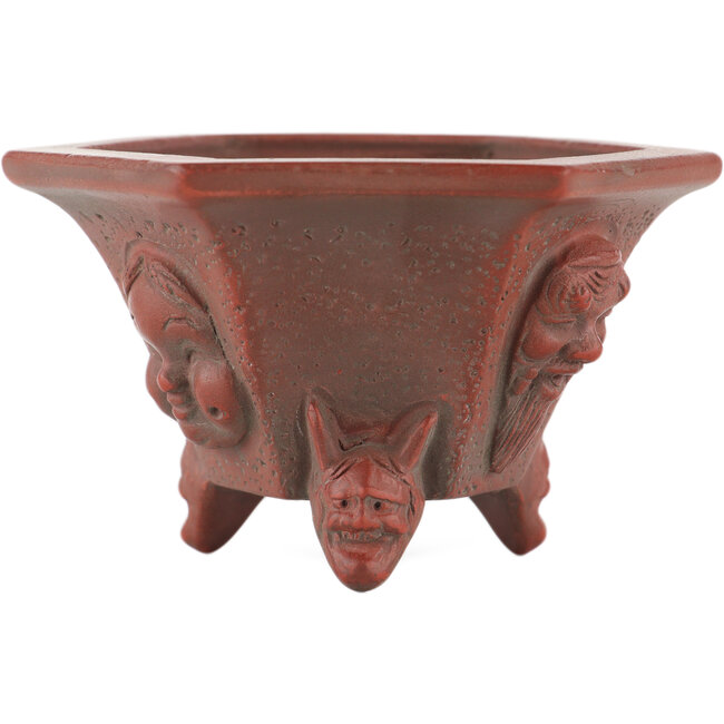 Zeshoekige ongeglazuurde bonsaipot van Bigei - 95 x 83 x 57 mm
