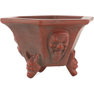 Bigei - Hirata Atsumi Pot à bonsaï hexagonal non émaillé de 95 mm par Bigei, Tokoname, Japon