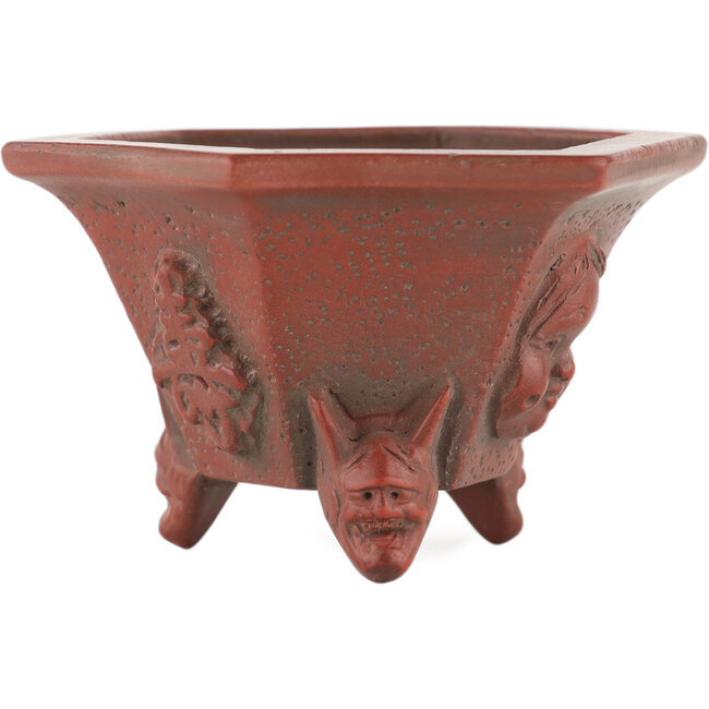 Pot à bonsaï hexagonal non émaillé de Bigei - 95 x 83 x 57 mm