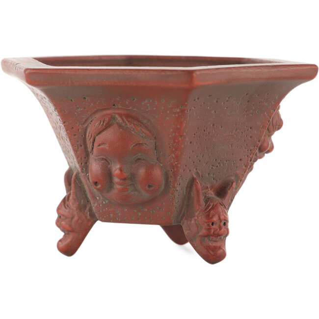 Pot à bonsaï hexagonal non émaillé de Bigei - 95 x 83 x 57 mm
