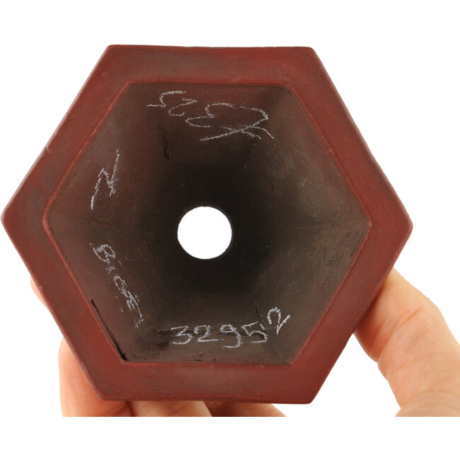 Maceta hexagonal sin esmaltar para bonsái de Bigei - 95 x 83 x 57 mm
