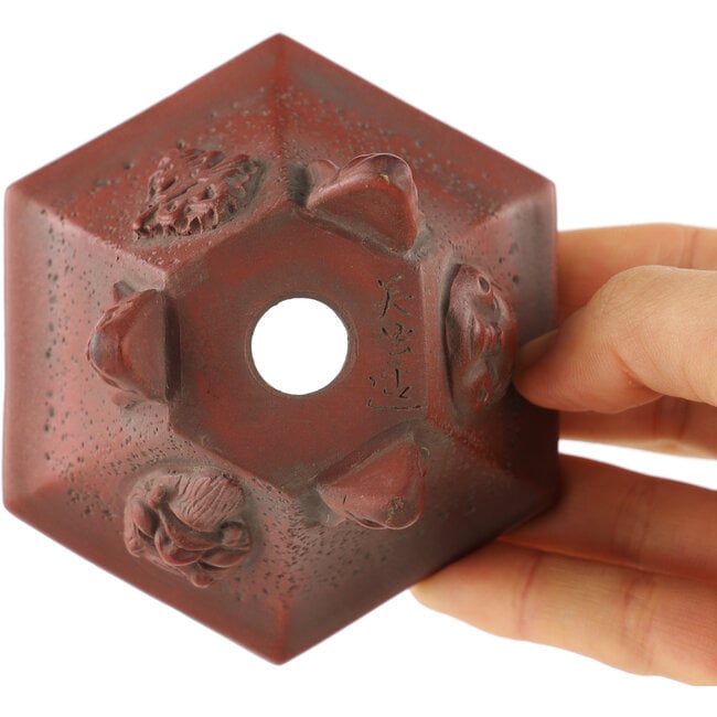Zeshoekige ongeglazuurde bonsaipot van Bigei - 95 x 83 x 57 mm