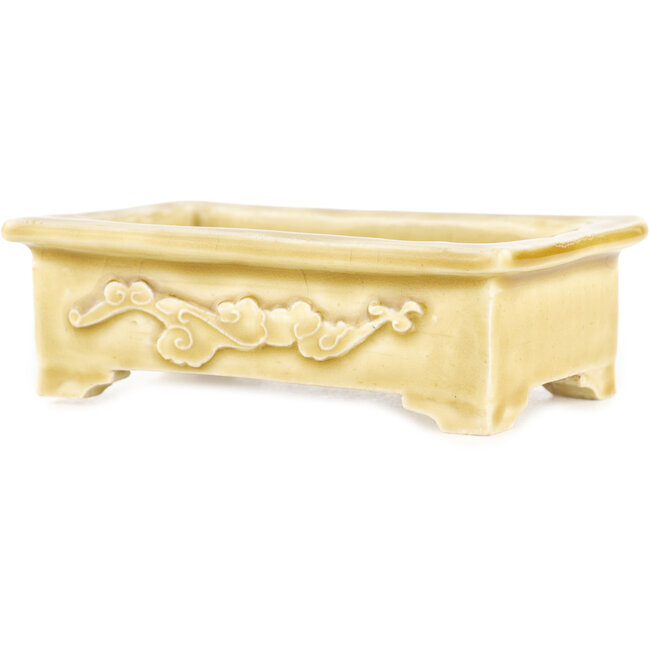 Rechthoekige beige bonsai pot van Tokoname - 115 x 75 x 37 mm