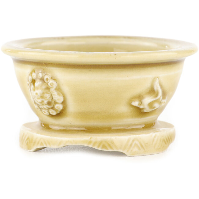 Vaso bonsai tondo beige di Tokoname - 69 x 69 x 35 mm