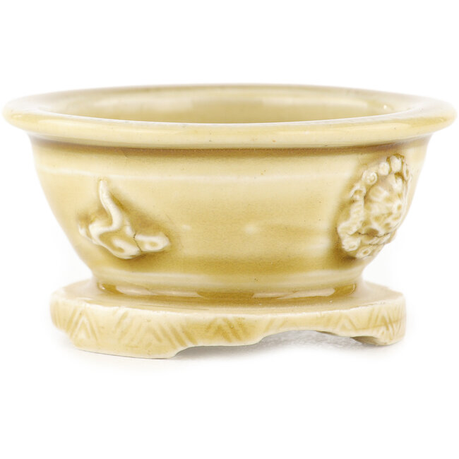 Maceta redonda beige para bonsái de Tokoname - 69 x 69 x 35 mm