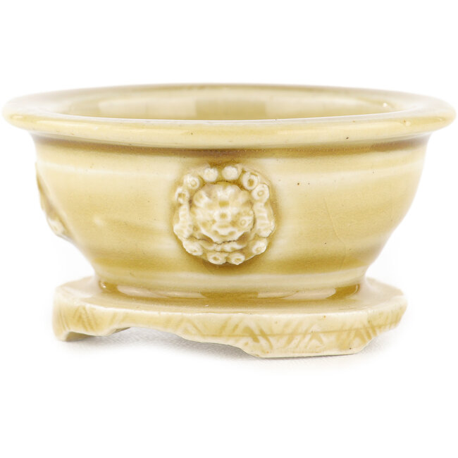 Maceta redonda beige para bonsái de Tokoname - 69 x 69 x 35 mm