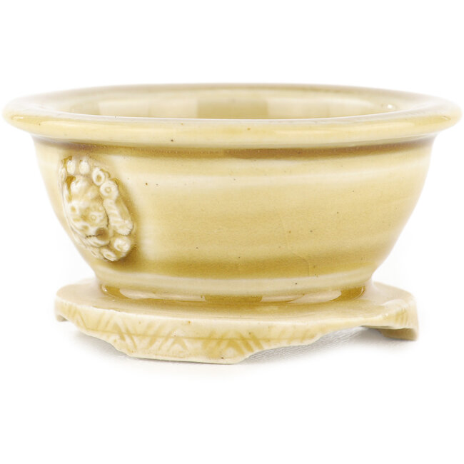 Maceta redonda beige para bonsái de Tokoname - 69 x 69 x 35 mm