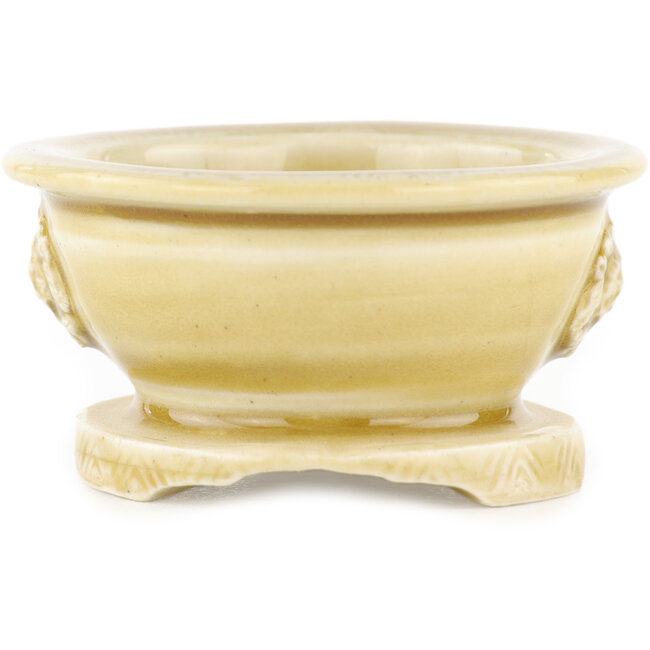 Ronde beige bonsai pot van Tokoname - 69 x 69 x 35 mm