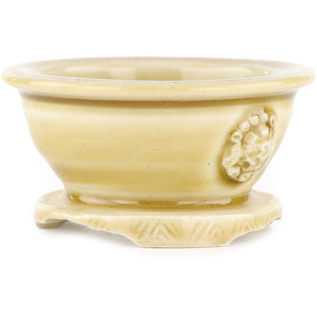 Ronde beige bonsai pot van Tokoname - 69 x 69 x 35 mm