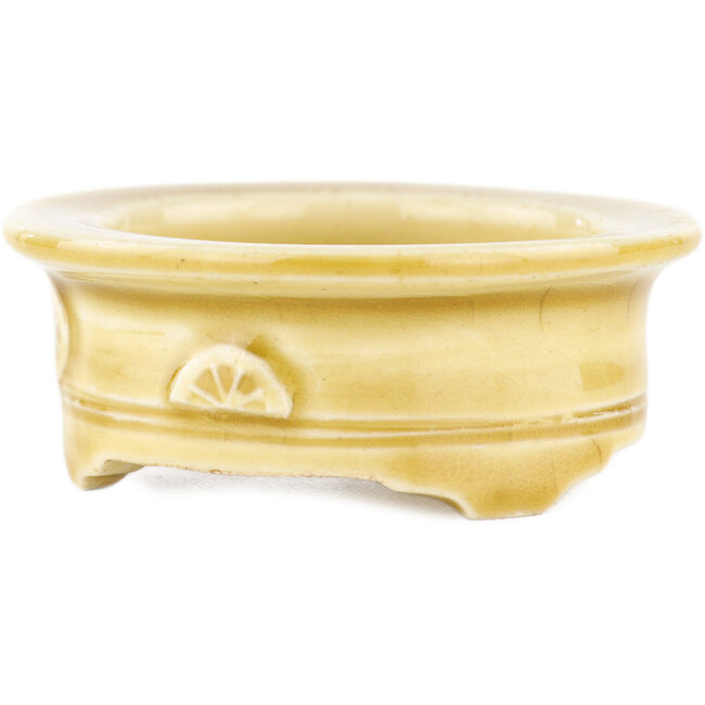 Round beige  bonsai pot by Tokoname - 66 x 66 x 25 mm