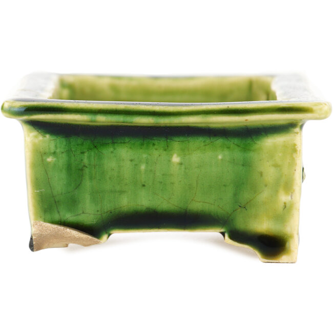 Rectangular green bonsai pot by Tokoname - 117 x 76 x 39 mm
