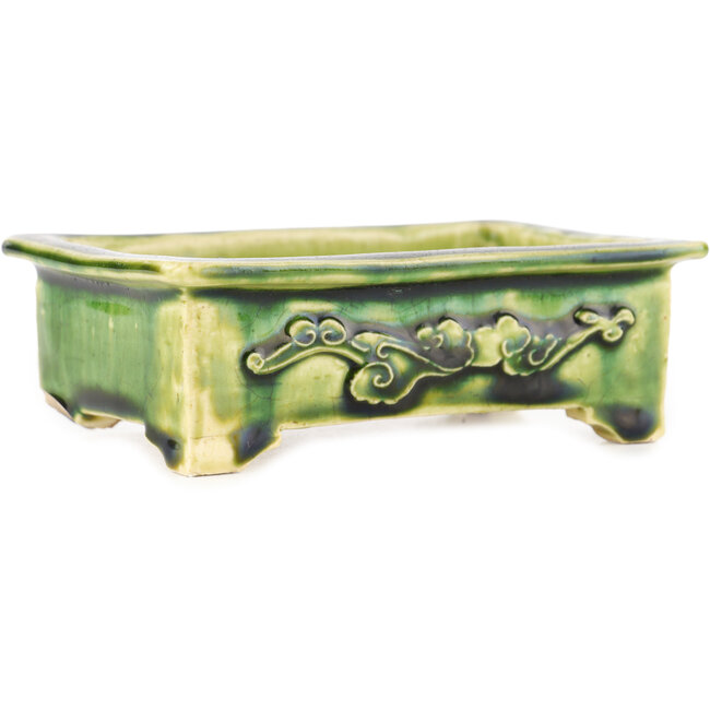 Rectangular green bonsai pot by Tokoname - 117 x 76 x 39 mm