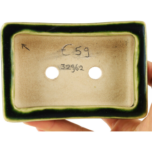 Maceta rectangular verde para bonsái de Tokoname - 117 x 76 x 39 mm
