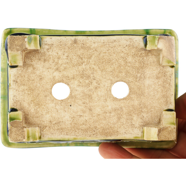 Pot à bonsaï rectangulaire vert de Tokoname - 117 x 76 x 39 mm