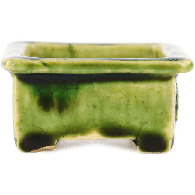 Rectangular green bonsai pot by Tokoname - 72 x 55 x 27 mm